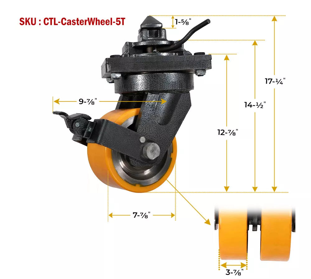 4Pk Heavy Duty 8" ISO Shipping Container Caster Wheels with Brakes 11000 lbs WLL