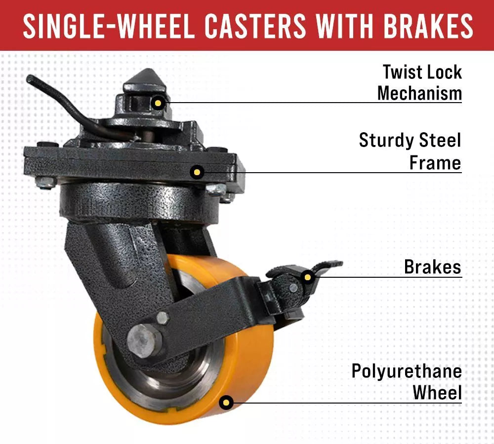 4Pk Heavy Duty 8" ISO Shipping Container Caster Wheels with Brakes 11000 lbs WLL