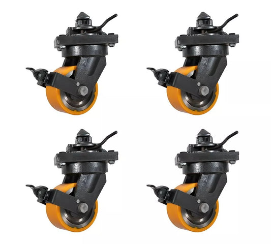 4Pk Heavy Duty 8" ISO Shipping Container Caster Wheels with Brakes 11000 lbs WLL